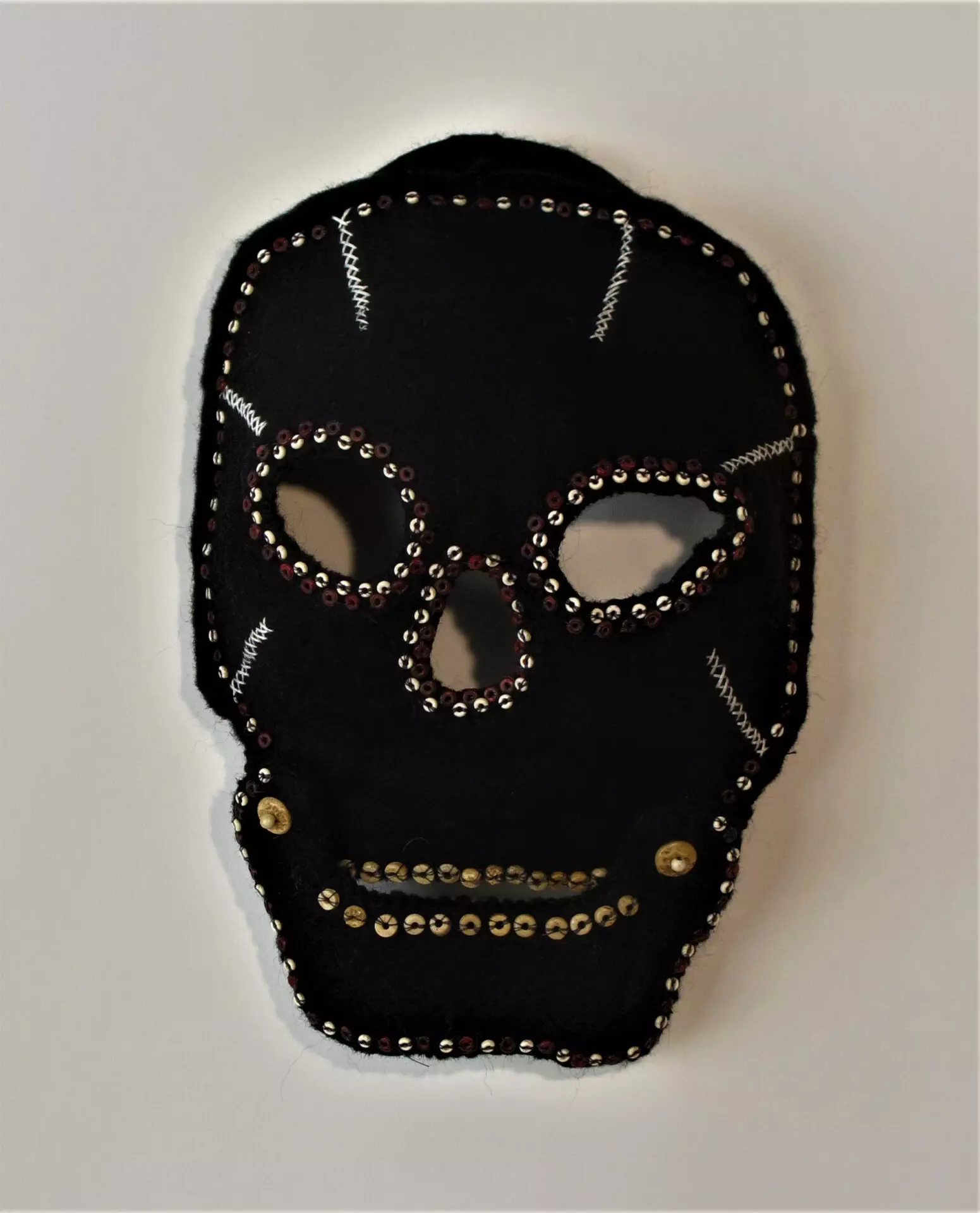 Beaded Skull Mask wool felt, beads, embroidery 11H x 8W 2021