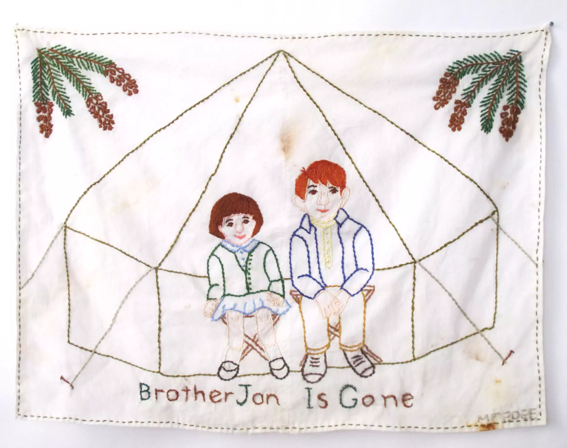 Brother Jon Is Gone 17 x 13 inches embroidery on cotton 2023