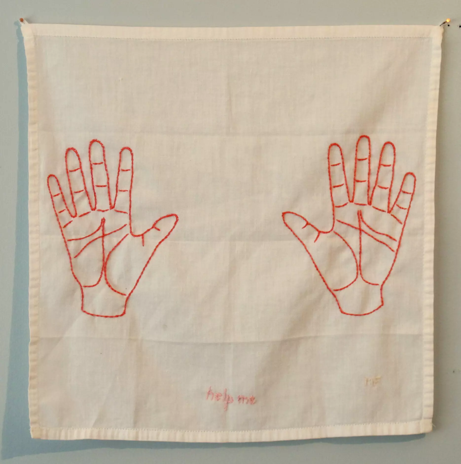 Ex Voto 3 embroidery on vintage handkerchief 14H x 14W 2018