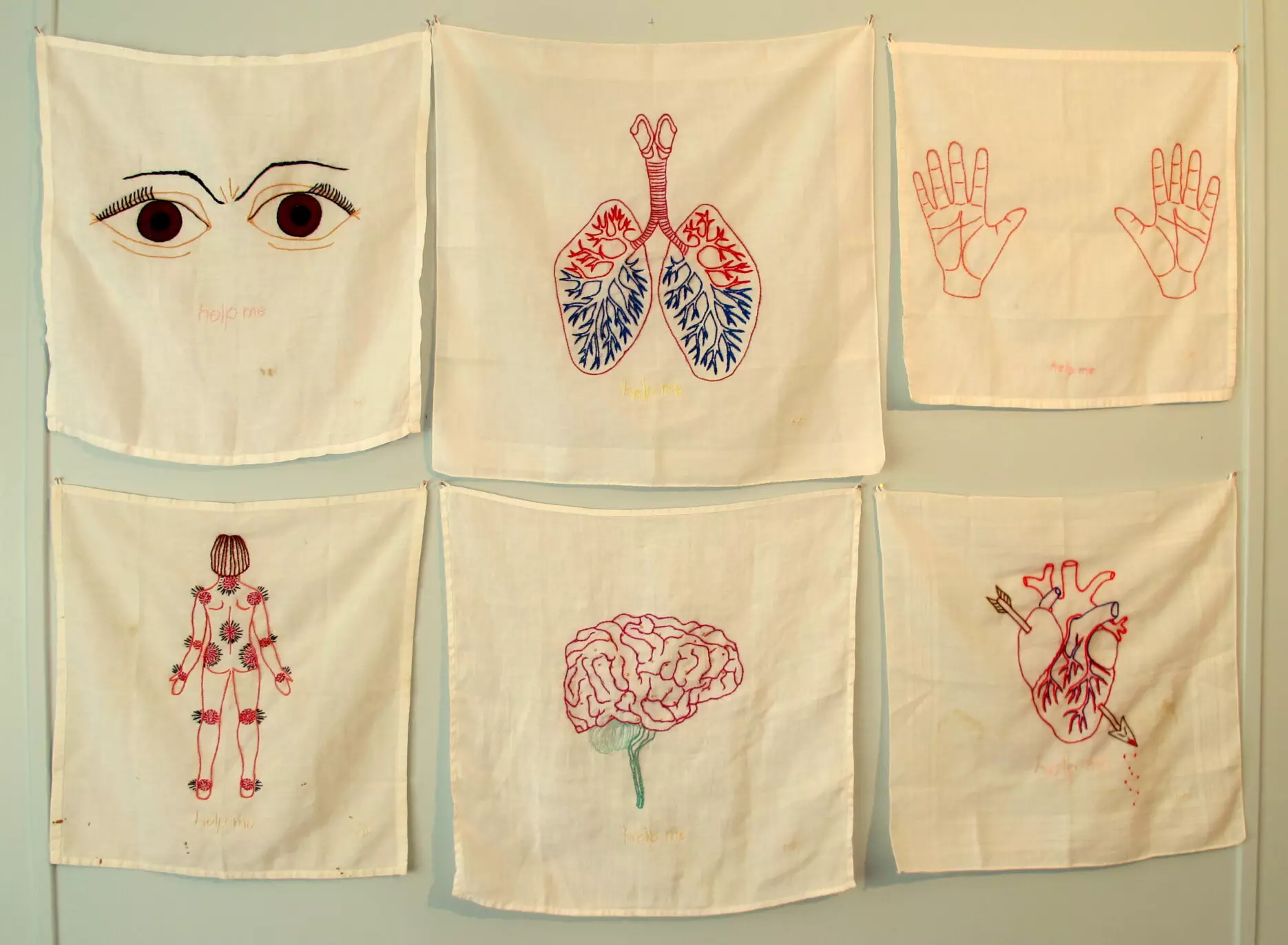 Ex Voto embroidery on vintage handkerchiefs 46H x 40W 2018